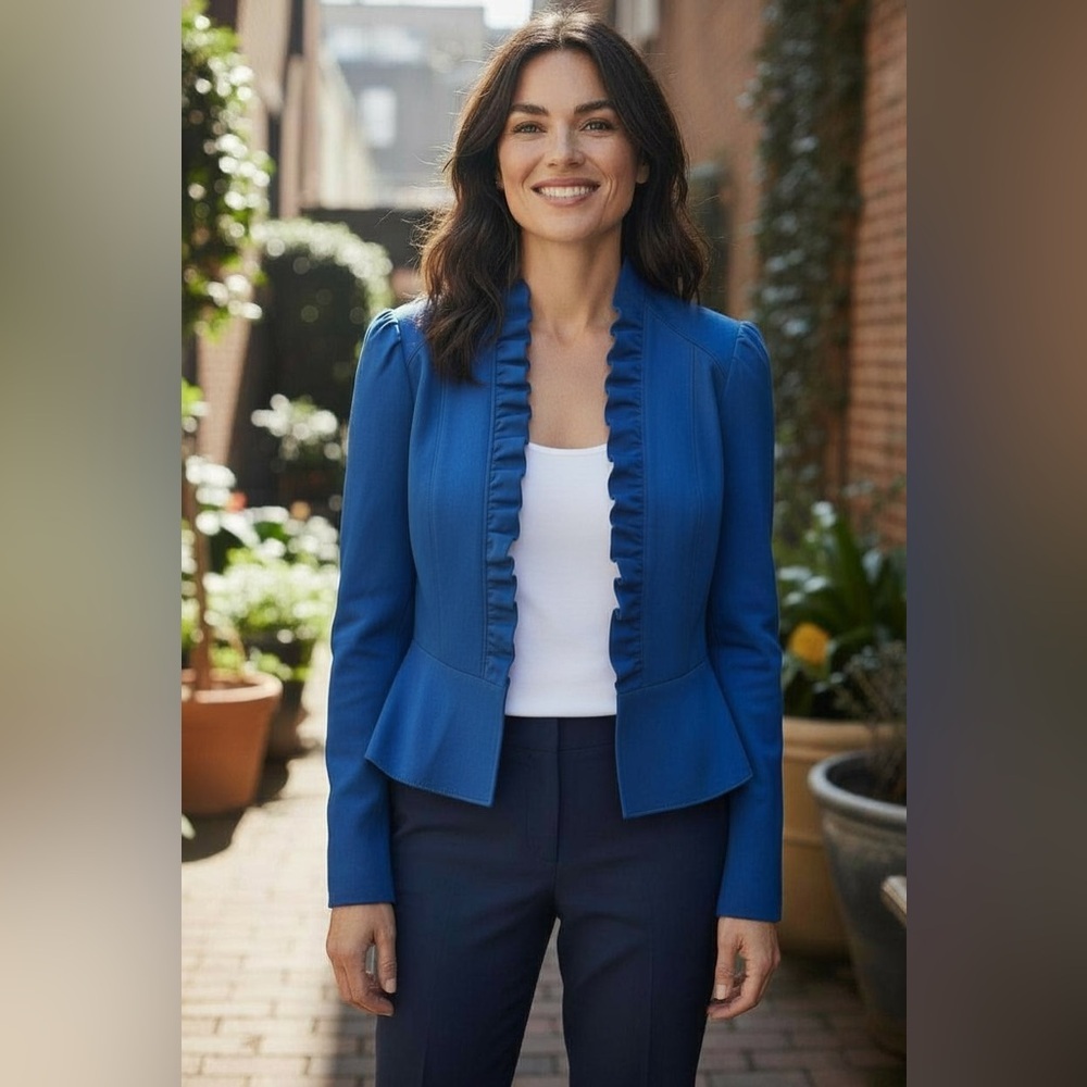GORGEOUS BLUE 💙 INC International Concepts Ruffle Blazer - Picture 7 of 7